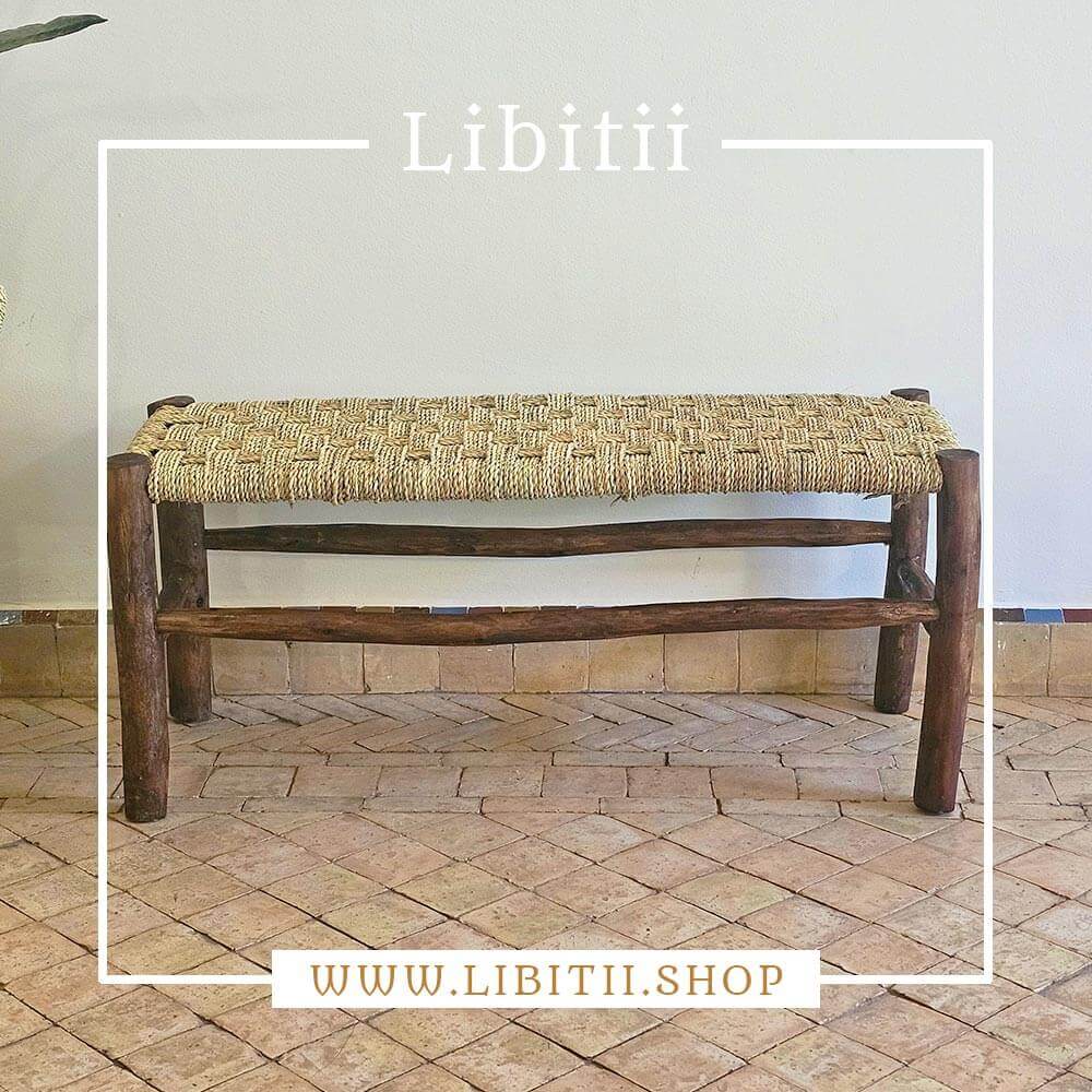 Dark Bench In Palm Leaf Rope Right Angle