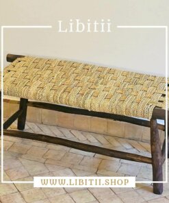 Dark Leather Bench In PalmLeaf Rope 4