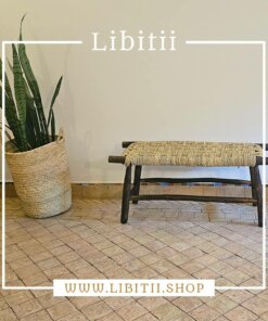 Dark Leather Bench In PalmLeaf Rope 5