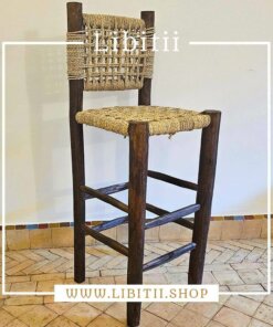 Dark Stool Bar In Palm Leaf Rope