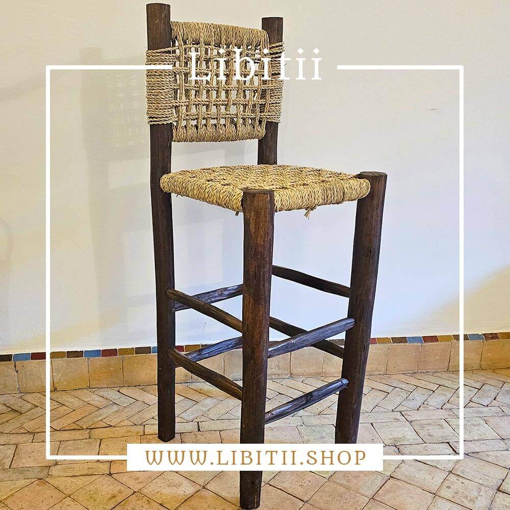 Dark Stool Bar In Palm Leaf Rope