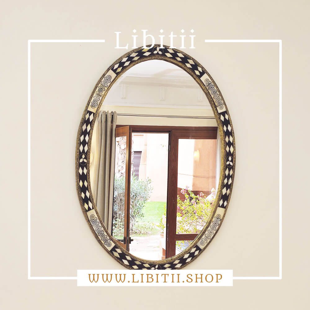 Handmade Moroccan Bone Oval Mirror