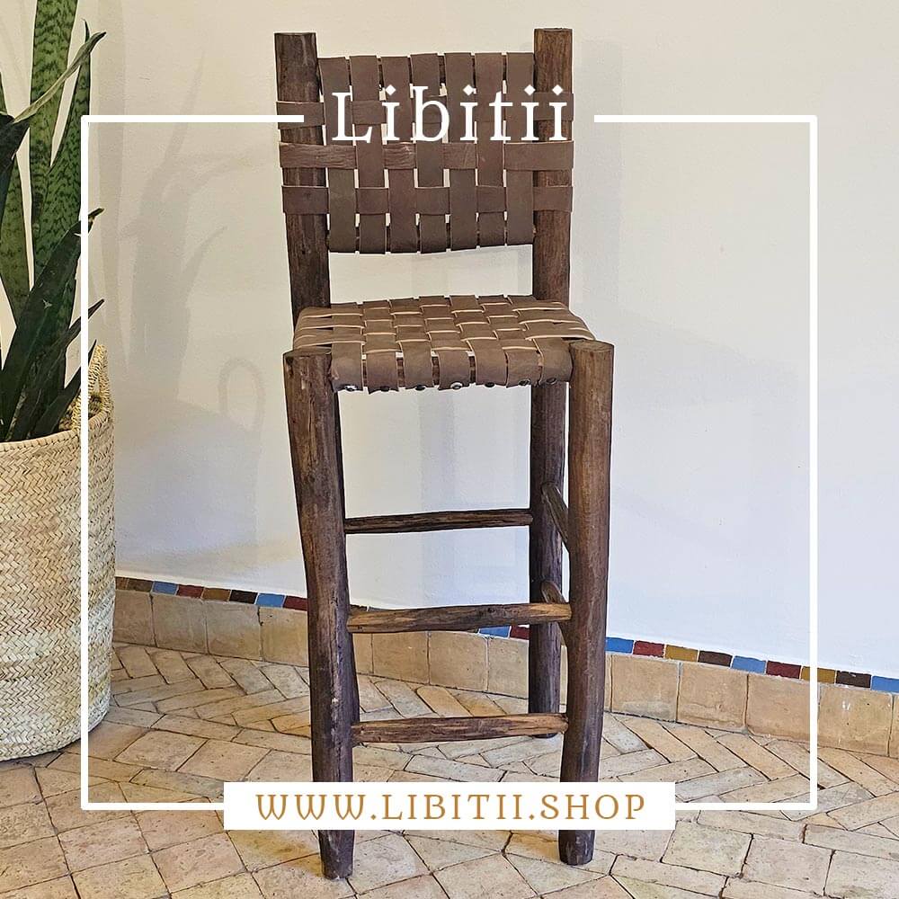 Stool Bar With Brown Leather